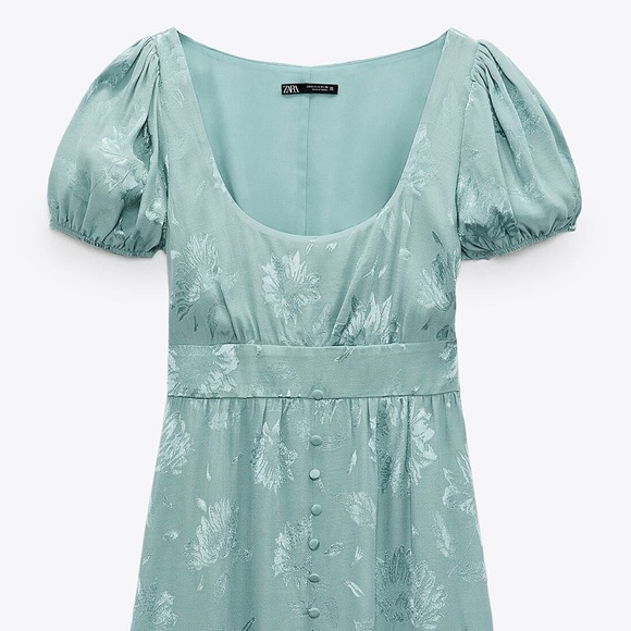 Zara Dresses Zara Floral Jacquard Mint Green Satin Dress Poshmark